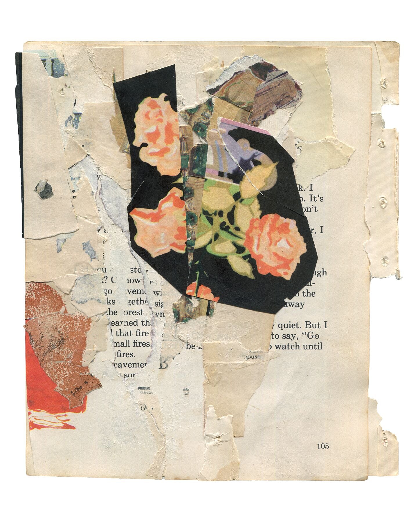 Granny Squares (2024) collage/decollage by Andrea Burgay, magazine pieces on layered pages, 11×8.25×0.25 in