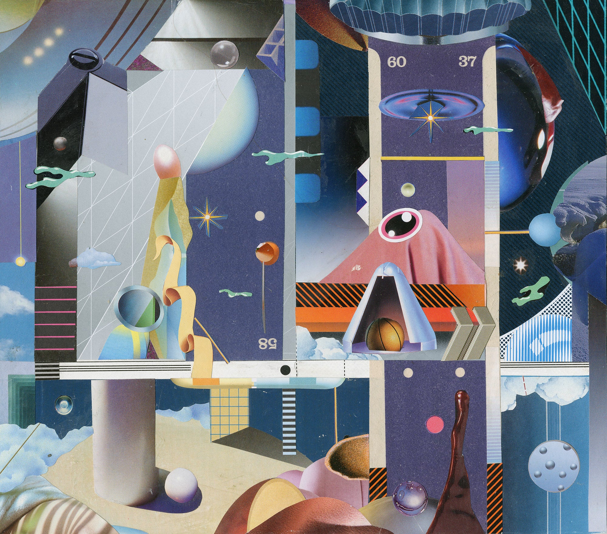 Miko Hornborg, It’s Not What You Know (2025) paper collage by Miko Hornborg on a book cover, 9.2×10.6 in